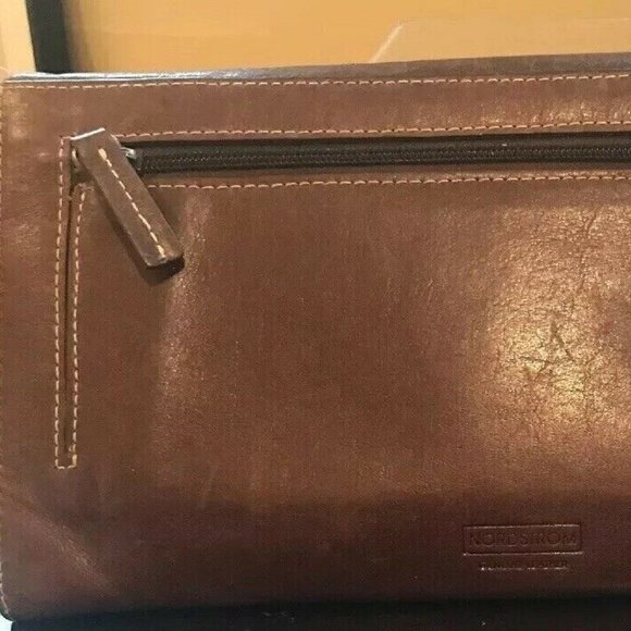 Nordstrom Brown XL Leather Brass Studs Wallet - Picture 12 of 14